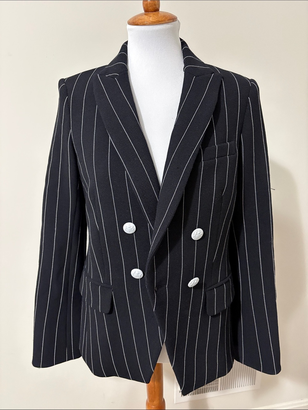 Veronica Beard Black Pinstripe Double-Breasted Blazer
